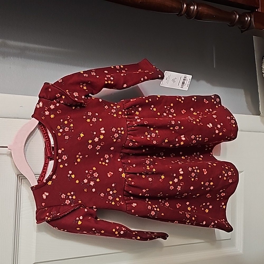 18m Carter's maroon dress with flowers and buttons in the back. New with tags!